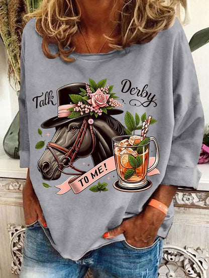 Women's Talk Derby To Me Print Casual Sweatshirt