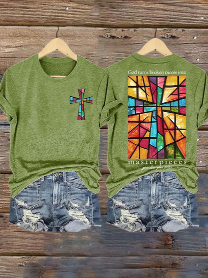 Women's God Turns Broken Pieces Into Masterpieces  Print T-shirt