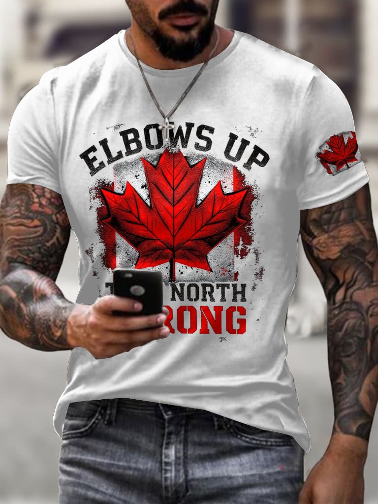 Men'S Retro Elbows Up True North Strong Print T-Shirt