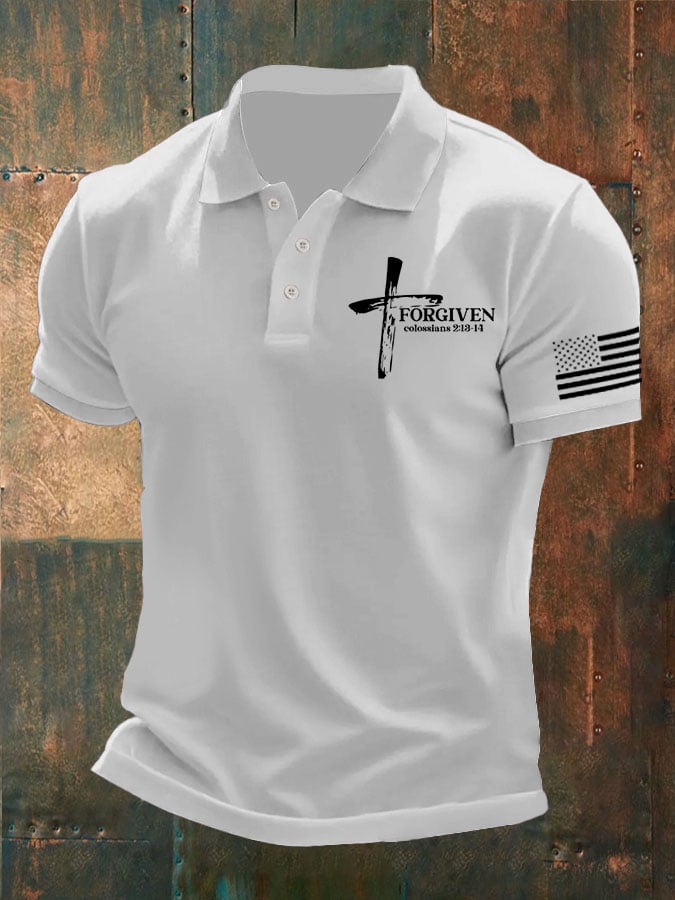 Men's Forgiven Cross Print Polo Shirt