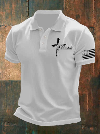 Men's Forgiven Cross Print Polo Shirt