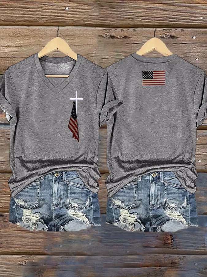 Women's Flag Cross Print T-Shirt