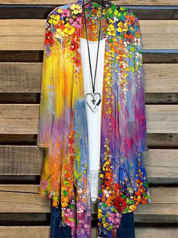 Women's Color Oil Painting Casual Cardigan
