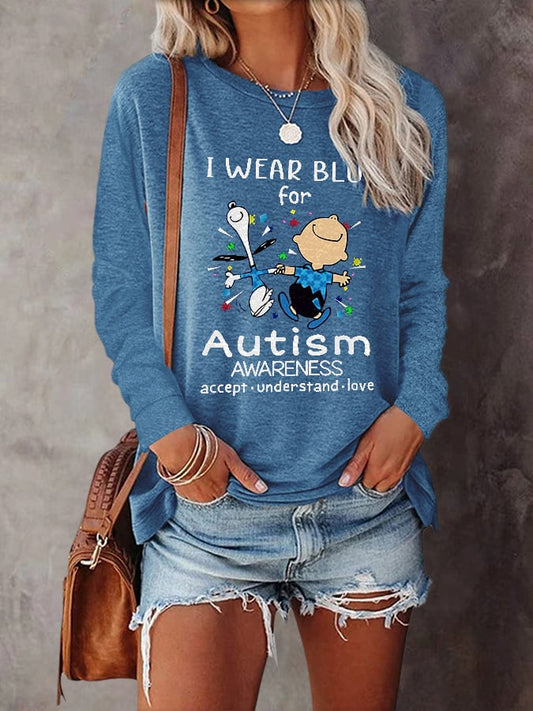 Autism Awareness I Wear Blue For Autism Long Sleeve Print T-Shirt