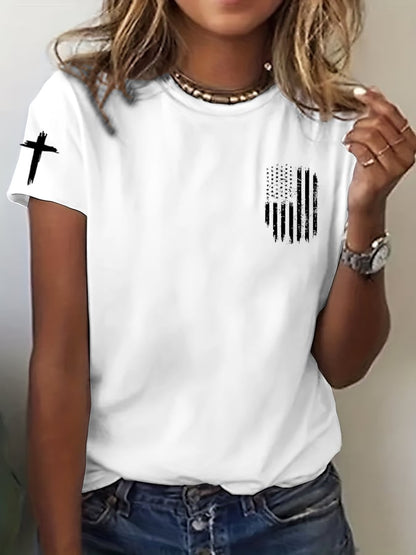 women's Flag Cross Print T-Shirt
