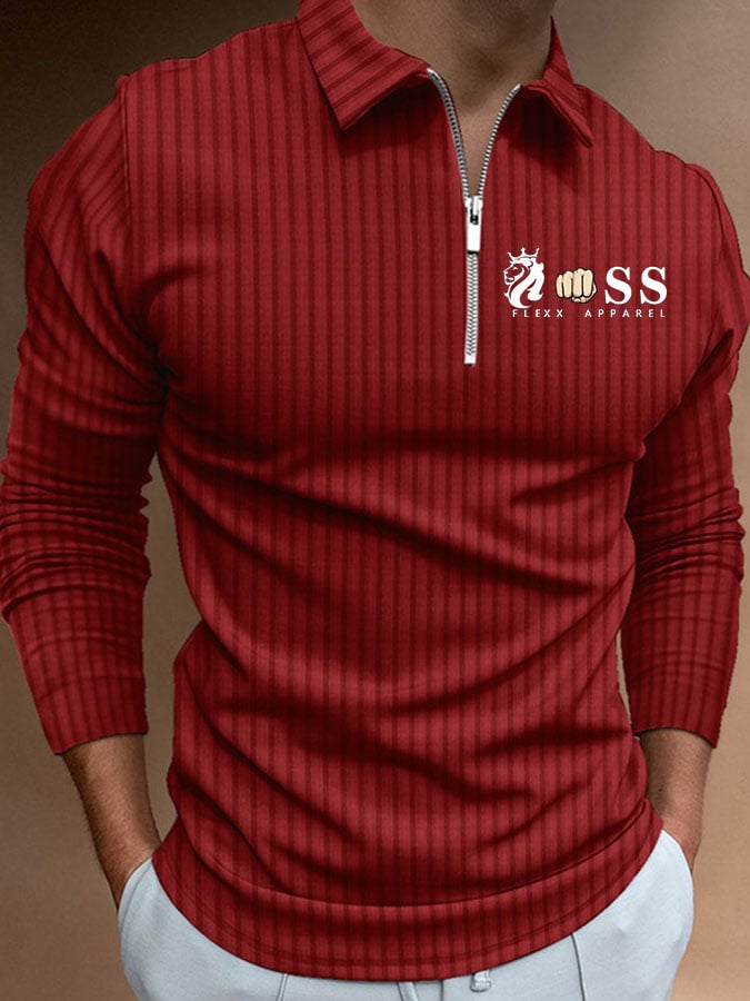 Men's Letter Stripe Printed Pullover Casual Polo Shirt