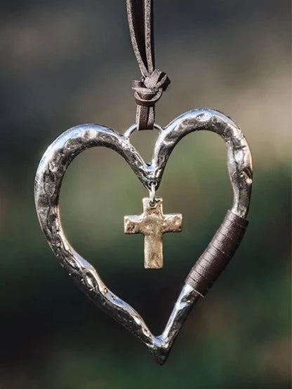 Vintage Cross Heart Pendant Necklace
