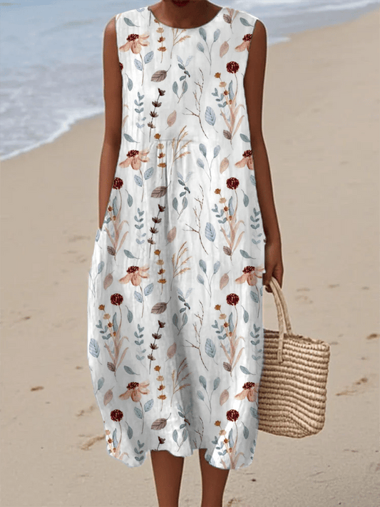Women's Vintage Botanical Floral Print With Pockets Dress