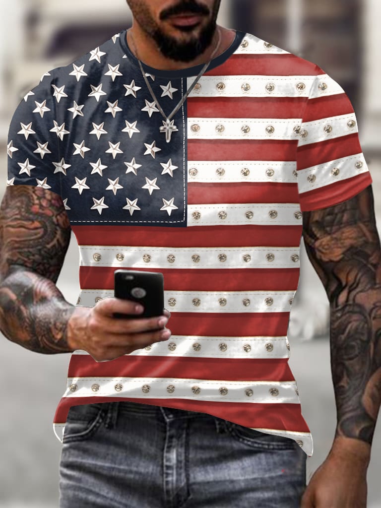 Men'S Retro American Flag Print T-Shirt