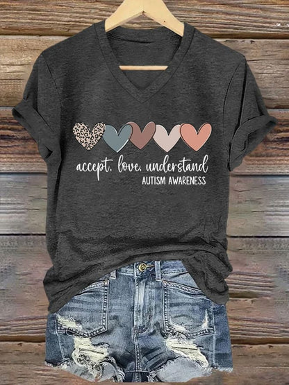 Women's Autism Awareness Printed Short-Sleeved T-Shirt