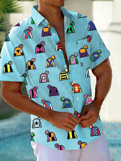 Men'S Retro Kentucky Derby Printed Short Sleeve Shirt