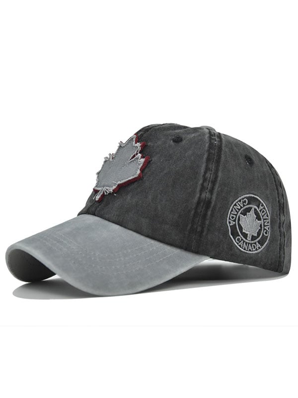 Retro Canadian Maple Leaf Embroidered Washed Baseball Cap