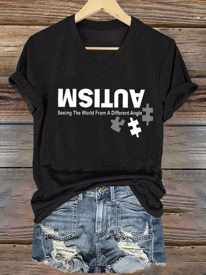 Womens Autism: Seeing The World From A Different Perspective Autism Awareness Print T-Shirt