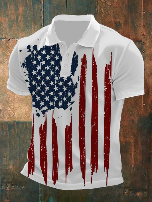Men'S Retro Flag Print Polo Shirt