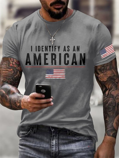 Men's I Identify As An American Printed Round Neck T-Shirt