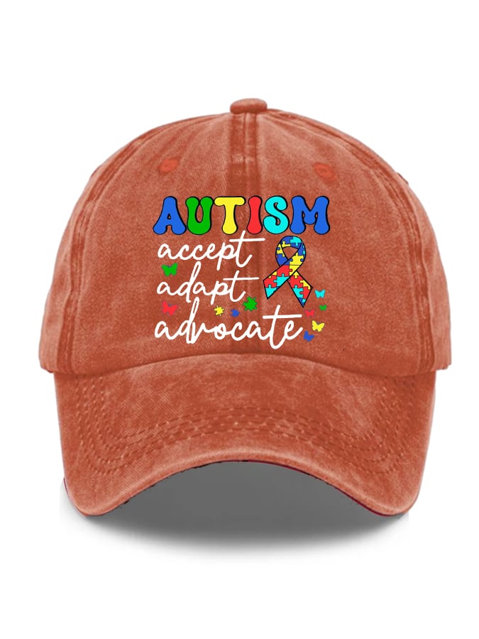 Unisex Distressed Washed Accept Adapt Advocate Autism Awareness Print Hat