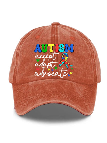 Unisex Distressed Washed Accept Adapt Advocate Autism Awareness Print Hat