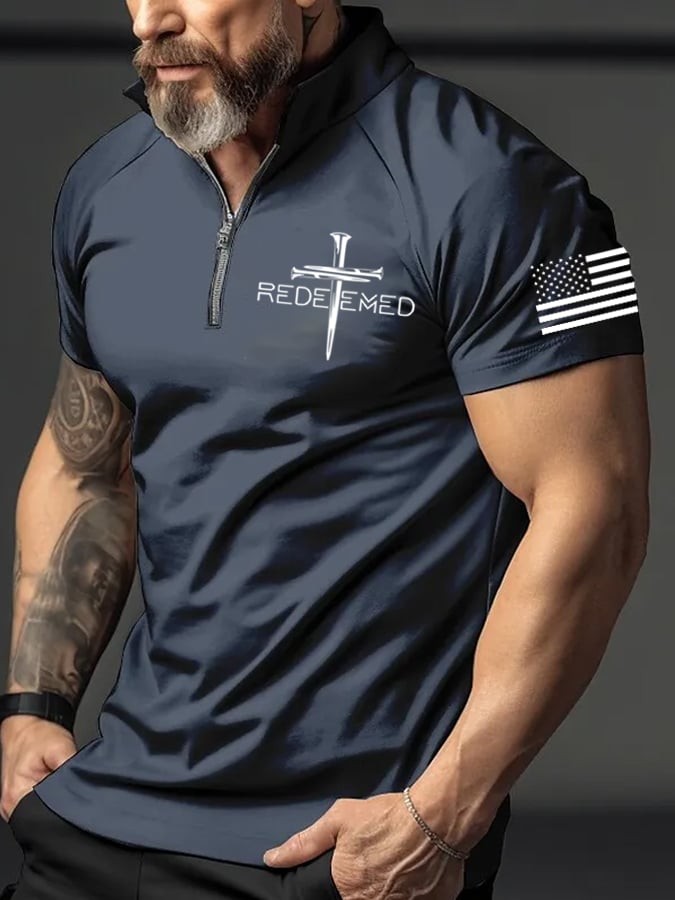 Men's Redeemed Cross Print Polo Shirt