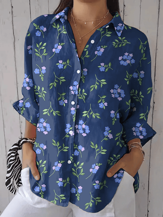 Women's Vintage Floral Print Casual Lapel Shirt