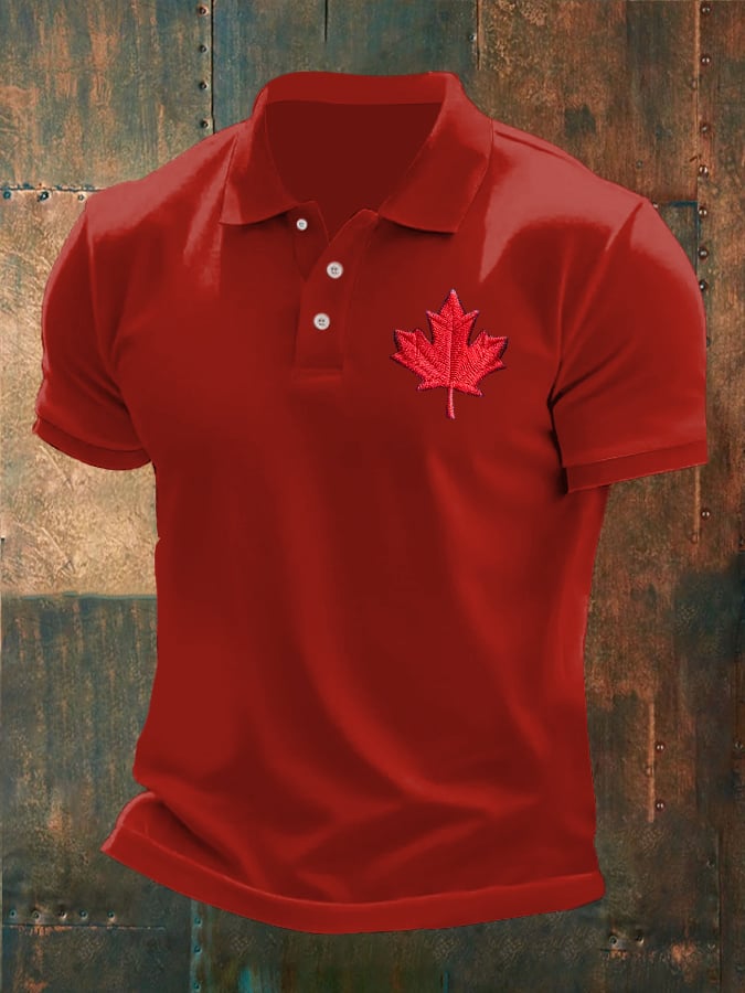 Men's Retro Canadian Maple Leaf Print Polo Shirt