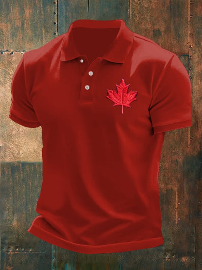 Men's Retro Canadian Maple Leaf Print Polo Shirt