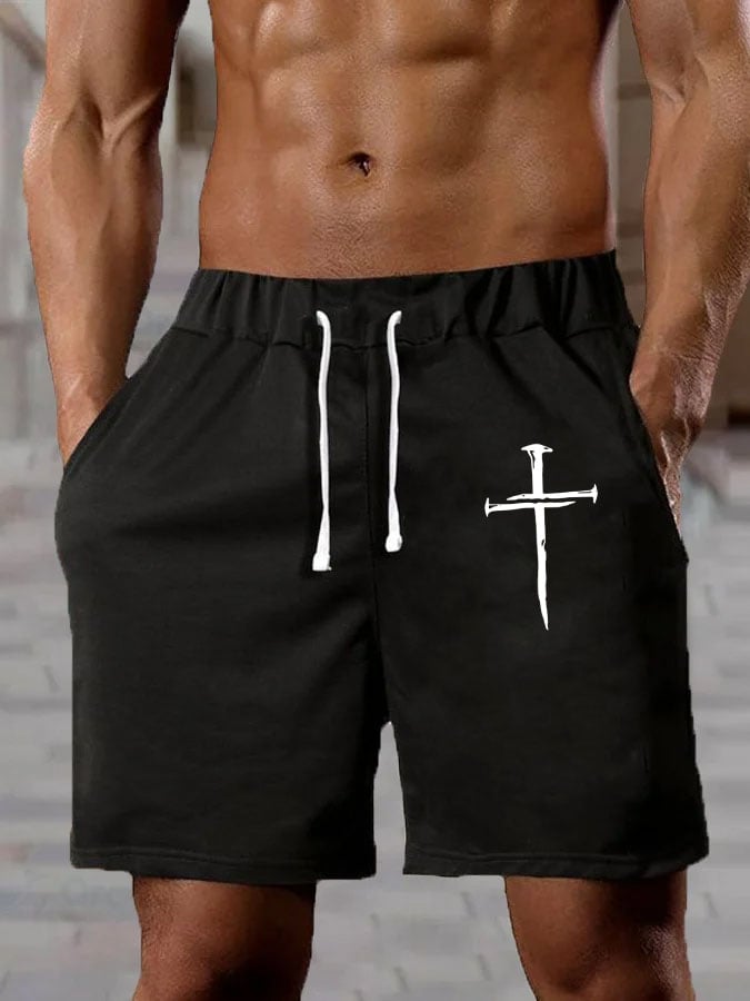 Men'S Nail Of The Cross Print Casual Shorts