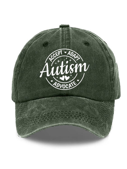 Unisex Distressed Washed Accept Adapt Advocate Autism Awareness Print Hat