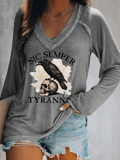 Women's Sic Semper Tyrannis Print V-Neck T-Shirt