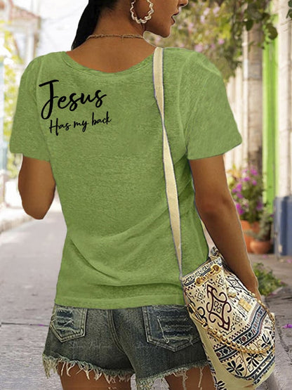 Women's jesus has my back reversible print t-shirt