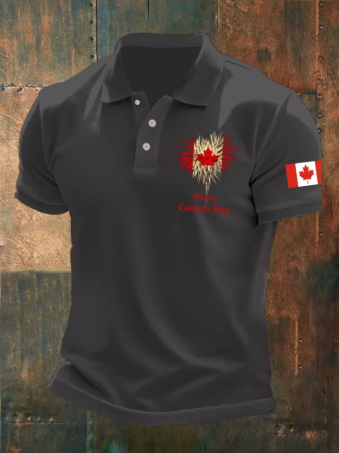 Men's Retro Happy Canada Day Print Polo Shirt