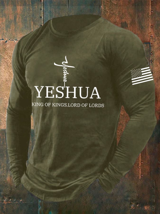 Men's Faith “Yeshua King Of Kings Lord Of Lords” Print Long Sleeve T-Shirt
