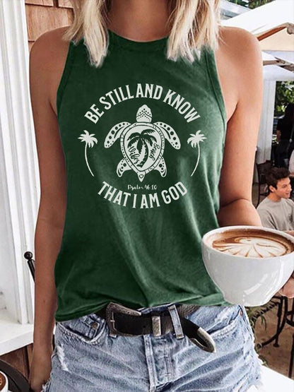 Women's Be Still And Know That I am God Print Crew Neck Tank Top