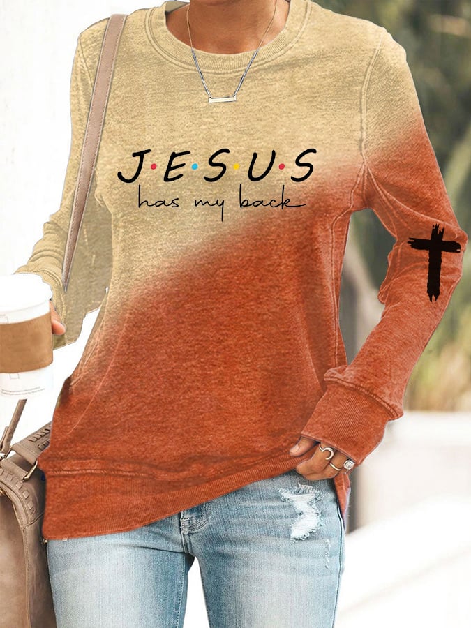Women's Jesus Has My Back Print Casual Sweatshirt