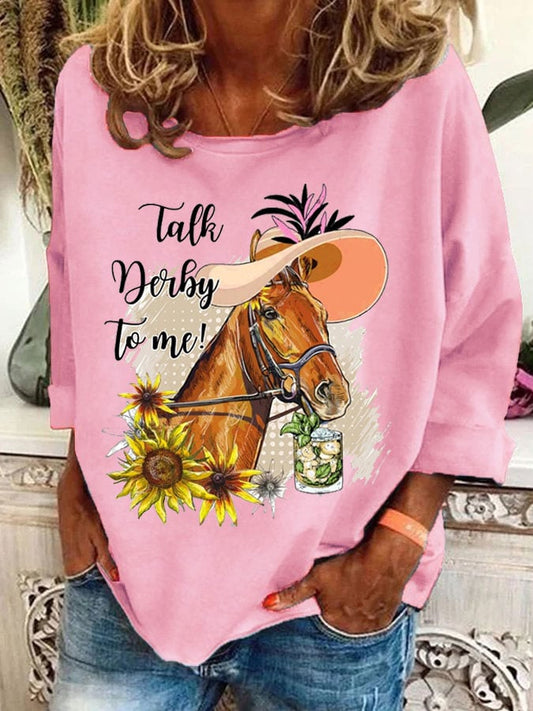 Women's Talk Derby To Me Print Casual Sweatshirt