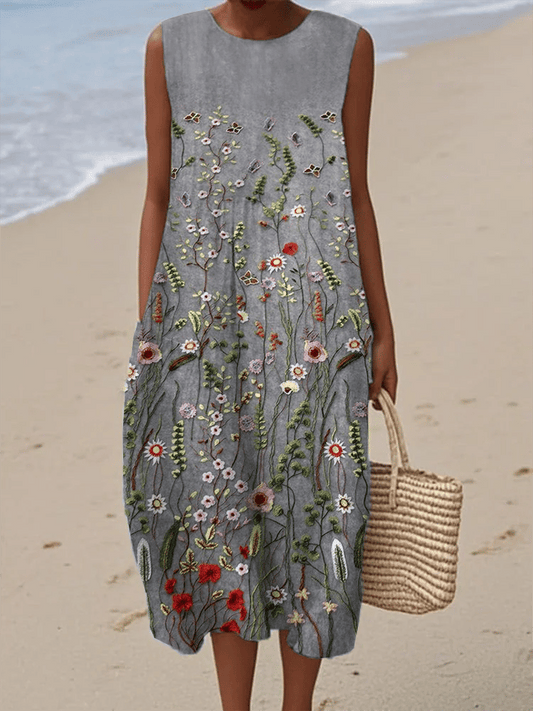 Women's Vintage Botanical Floral Print With Pockets Dress