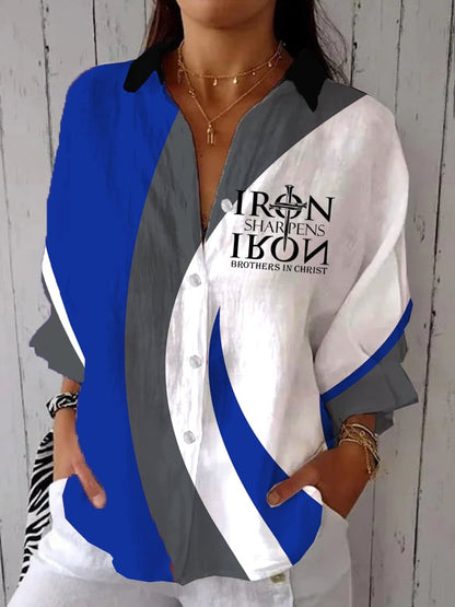 Women's Faith “Iron Sharpens Iron Brothers In Christ” Printed Casual Shirt
