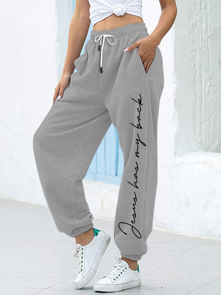 Women's 'jesus has my back' printed track pants