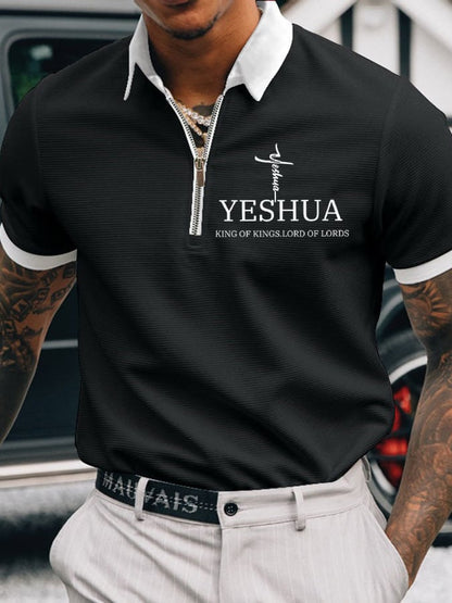 Men's Faith “Yeshua King OF Kings Lord Of Lords” Printed Casual Polo Shirt