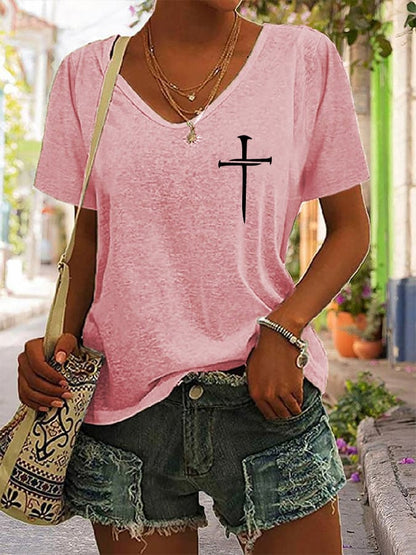 Womens Jesus has my back V-neck T-shirt