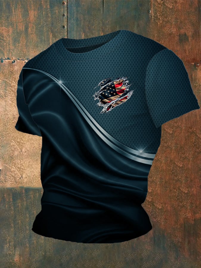 Men's Independence Day Flag Print Crew Neck T-Shirt