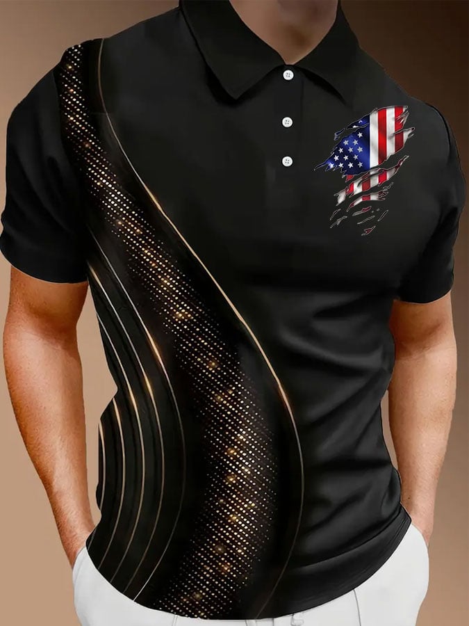 Men's Independence Day American Flag Print Polo Shirt