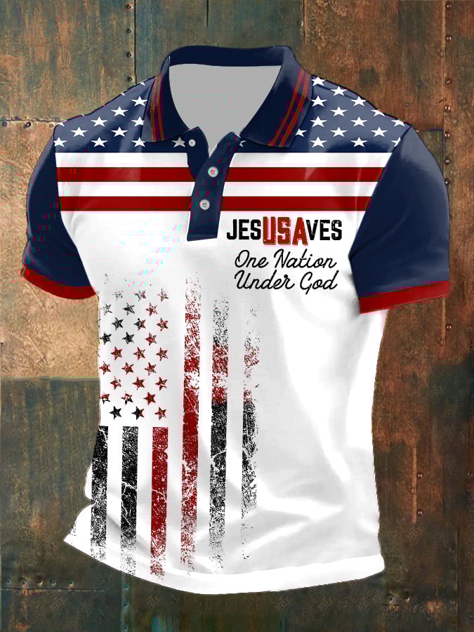 Men's Jesus Saves USA Print Polo Shirt