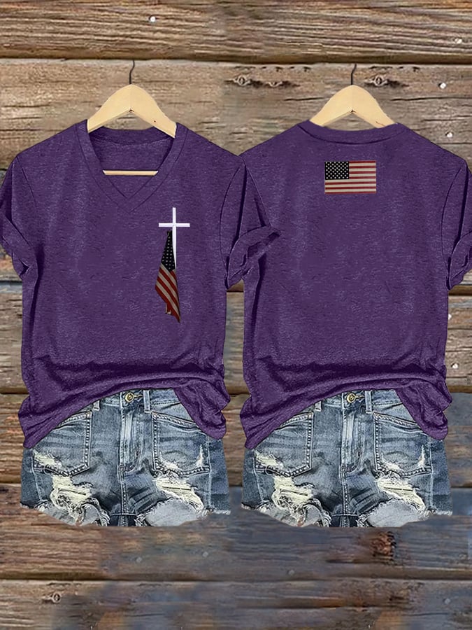 Women's Flag Cross Print T-Shirt