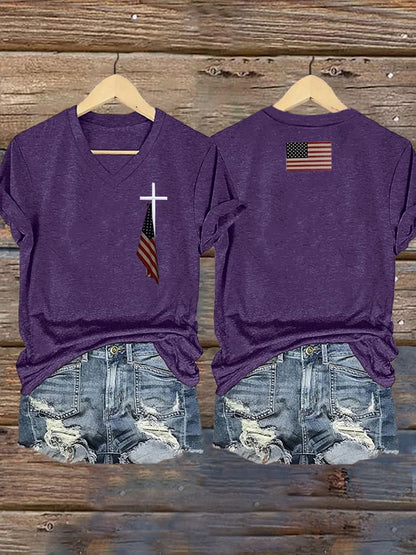 Women's Flag Cross Print T-Shirt