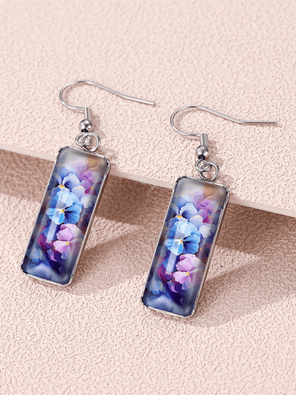 Purple Square Pansy Design Earrings