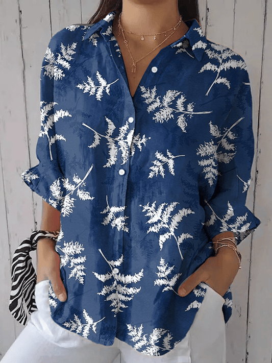 Women's Vintage Floral Print Casual Lapel Shirt