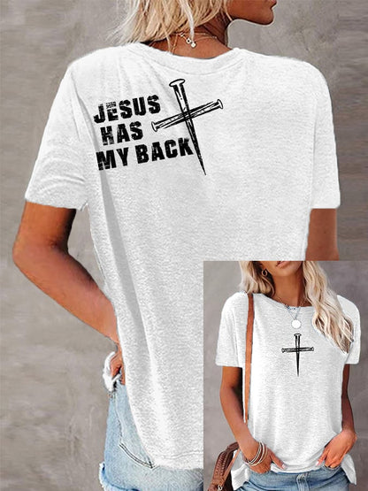 Women's Jesus Has My Back Christian Cross Faith Tee