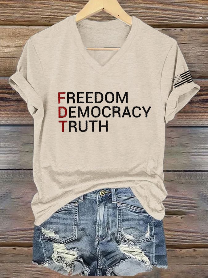 Women's FDT “Freedom Democracy Truth” Print Casual T-Shirt