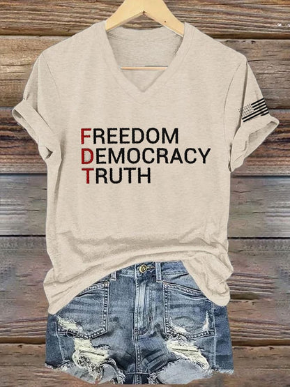 Women's FDT “Freedom Democracy Truth” Print Casual T-Shirt