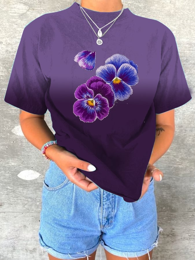 Women's Alzheimer's Awareness Floral Print T-Shirt